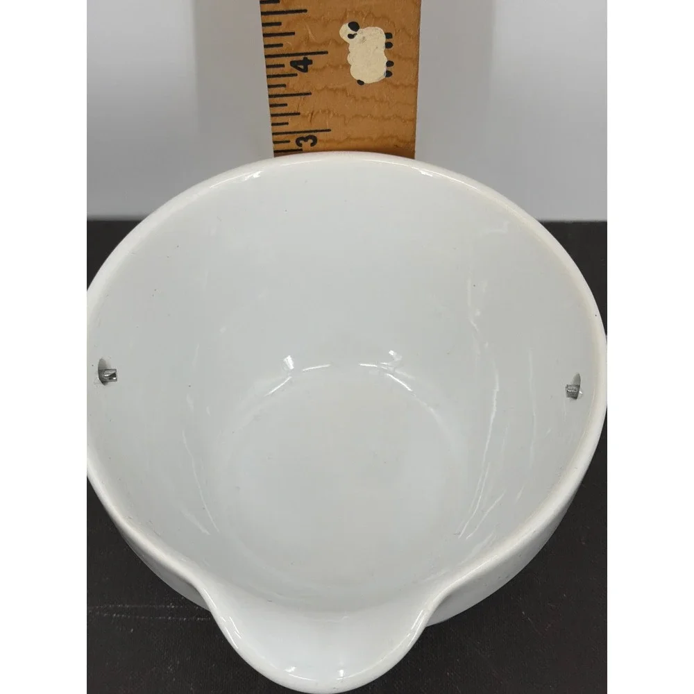 White Ceramic Nesting Batter Bowl Set 3pc Fluted Farmhouse Wood Handle Spout